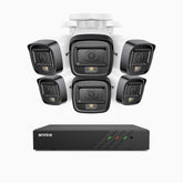 H500 - Kit videosorveglianza PoE 8 canali con 6 telecamere 5 MPX, Visione notturna intelligente a doppia luce, 3072 × 1728 @ 20 fps, rilevamento intelligente di persone e veicoli, microfono integrato, IP67