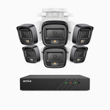 H500 - Kit videosorveglianza PoE 8 canali con 6 telecamere 5 MPX, Visione notturna intelligente a doppia luce, 3072 × 1728 @ 20 fps, rilevamento intelligente di persone e veicoli, microfono integrato, IP67