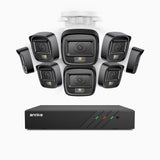 H500 - Kit videosorveglianza PoE 8 canali con 8 telecamere 5 MPX, Visione notturna intelligente a doppia luce, 3072 × 1728 @ 20 fps, rilevamento intelligente di persone e veicoli, microfono integrato, IP67