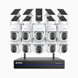 WBS400 - Kit videosorveglianza wireless 16 canali con 10 telecamere 4 MPX,WiFi dual-band 2,4/5,8 GHz Pro, rilevamento umano AI, audio bidirezionale, alimentata a batteria e con energia solare, rotazione 270° e inclinazione 90°, compatibile con Alexa