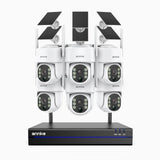 WBS400 - Kit videosorveglianza wireless 8 canali con 6 telecamere 4 MPX,WiFi dual-band 2,4/5,8 GHz Pro, rilevamento umano AI, audio bidirezionale, alimentata a batteria e con energia solare, rotazione 270° e inclinazione 90°, compatibile con Alexa