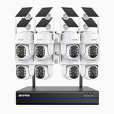 WBS400 - Kit videosorveglianza wireless 8 canali con 8 telecamere 4 MPX,WiFi dual-band 2,4/5,8 GHz Pro, rilevamento umano AI, audio bidirezionale, alimentata a batteria e con energia solare, rotazione 270° e inclinazione 90°, compatibile con Alexa