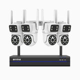 WCDS400 - Kit videosorveglianza wireless 8 canali con 4 telecamere 4 MPX, WiFi dual-band 2,4/5 GHz Pro, rilevamento umano AI, audio bidirezionale, rotazione 350° e inclinazione 90°, compatibile con Alexa