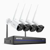 WS800 - Kit videosorveglianza wireless 8 canali con 4 telecamere 8 MPX, WiFi dual-band 2,4/5,8 GHz Pro, rilevamento umano AI, audio bidirezionale, visione notturna, compatibile con Alexa