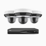 HZ504P - Kit videosorveglianza PoE PTZ 4 canali con 3 telecamere 3K, zoom ottico 4X, resistente ai vandalismi IK10, obiettivo 2,8-12 mm, analisi intelligente del comportamento, visione notturna a colori e antiappannamento