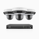 HZ504P - Kit videosorveglianza PoE PTZ 8 canali con 3 telecamere 3K, zoom ottico 4X, resistente ai vandalismi IK10, obiettivo 2,8-12 mm, analisi intelligente del comportamento, visione notturna a colori e antiappannamento