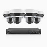 HZ504P - Kit videosorveglianza PoE PTZ 8 canali con 4 telecamere 3K, zoom ottico 4X, resistente ai vandalismi IK10, obiettivo 2,8-12 mm, analisi intelligente del comportamento, visione notturna a colori e antiappannamento