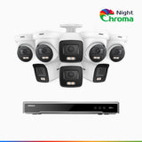 NightChroma<sup>TM</sup> NCK800 - Kit videosorveglianza PoE 16 canali 4K, 4 telecamere bullet e 4 telecamere turret, Telecamera di Sicurezza IP 4K UHD Visione Notturna Full Color con Straordinaria Apertura f/1.0, Compatibile con Alexa (I91BQ)