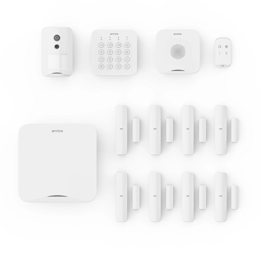 ANNKE Sistema di Allarme Wireless All-in-One con Rilevatore di Fumo, 8 Sensori Porte/Finestre, Sensore PIR con Telecamera, Sistema di Sicurezza DIY Espandibile per Casa e Ufficio, Monitoraggio Professionale 24/7, Controllo da App