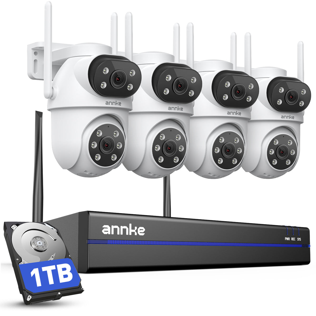ANNKE 4MP Kit Videosorveglianza WiFi Esterno, 10CH NVR e 1TB HDD, 4x Doppia Lente Telecamera Wi-Fi, Tracciamento Automatico, 360° PTZ, Visione Notturna a Colori, Audio Bidirezionale, Senza Abbonamento