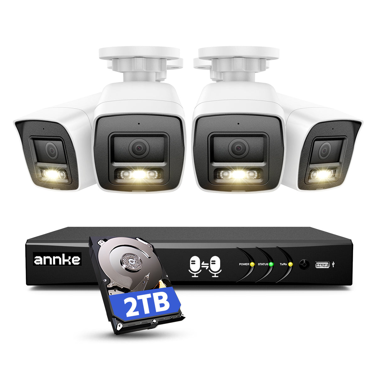 ANNKE 1080P Sistema di Sicurezza con Audio Bidirezionale, DVR 8CH 3K Lite con HDD da 2TB per Registrazione 24/7, 4 Telecamere Cablate 2MP con Visione Notturna a Colori e Rilevamento Movimento IA