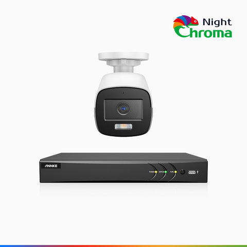 NightChroma<sup>TM</sup>  NAK500 - Kit videosorveglianza 8 canali con 1 telecamere di Sicurezza TVI 3K, visione notturna a colori Acme, Risoluzione 2960 × 1665, Apertura f/1.0 (0.001 Lux), Microfono Integrato, IP67, Versione Aggiornata