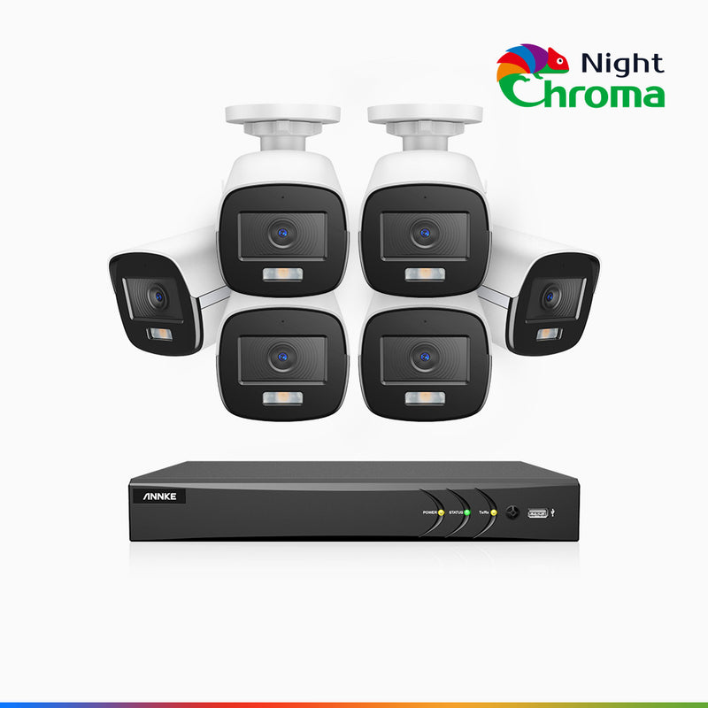 NightChroma<sup>TM</sup>  NAK500 - Kit videosorveglianza 8 canali con 6 telecamere di Sicurezza TVI 3K, visione notturna a colori Acme, Risoluzione 2960 × 1665, Apertura f/1.0 (0.001 Lux), Microfono Integrato, IP67, Versione Aggiornata