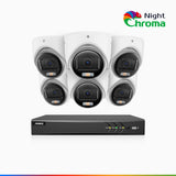 NightChroma<sup>TM</sup>  NAK500 - Kit videosorveglianza 8 canali con 6 telecamere di Sicurezza TVI 3K, visione notturna a colori Acme, Risoluzione 2960 × 1665, Apertura f/1.0 (0.001 Lux), Microfono Integrato, IP67, Versione Aggiornata