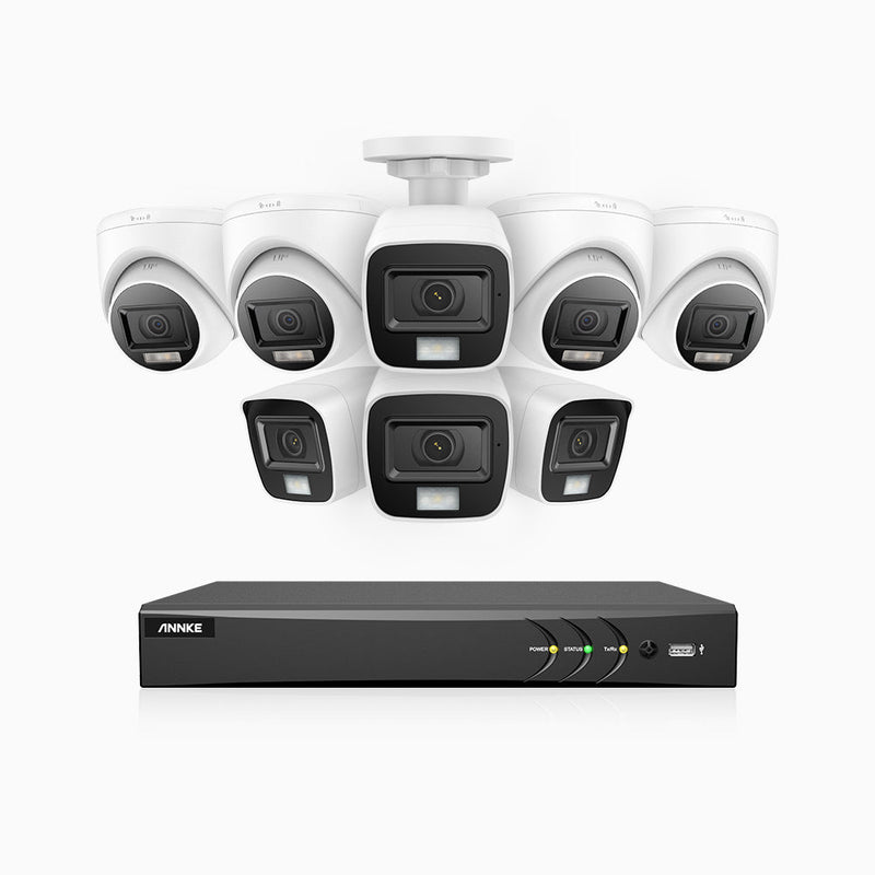 ADLK800 - 4K 8 Channel Dual Light Wired CCTV Security System with 4 Bullet & 4 Turret Cameras, Color & IR Night Vision, 3840x2160@20fps, F/1.6 Super Aperture, 4-In-1 Output Signal, IP67