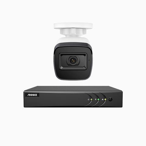 EL200 - Kit videosorveglianza analogica 4 canali con 1 telecamere 1080p, Smart DVR con rilevamento umano e veicoli, visione notturna a infrarossi fino a 66 piedi, segnale di uscita 4-in-1, IP67