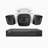 EL200 - Kit videosorveglianza analogica 4 canali con 3 telecamere 1080p, Smart DVR con rilevamento umano e veicoli, visione notturna a infrarossi fino a 66 piedi, segnale di uscita 4-in-1, IP67