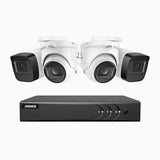 EL200 - Kit videosorveglianza analogica 4 canali con 2 telecamera bullet e 2 telecamere turret 1080p, Smart DVR con rilevamento umano e veicoli, visione notturna a infrarossi fino a 66 piedi, segnale di uscita 4-in-1, IP67