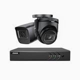 EL200 - Kit videosorveglianza analogica 4 canali con 1 telecamera bullet e 1 telecamere turret 1080p, Smart DVR con rilevamento umano e veicoli, visione notturna a infrarossi fino a 66 piedi, segnale di uscita 4-in-1, IP67