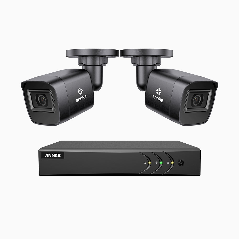 EL200 - Kit videosorveglianza analogica 4 canali con 2 telecamere 1080p, Smart DVR con rilevamento umano e veicoli, visione notturna a infrarossi fino a 66 piedi, segnale di uscita 4-in-1, IP67