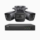 EL200 - Kit videosorveglianza analogica 4 canali con 3 telecamere 1080p, Smart DVR con rilevamento umano e veicoli, visione notturna a infrarossi fino a 66 piedi, segnale di uscita 4-in-1, IP67