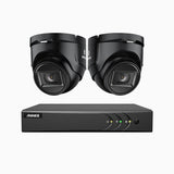 EL200 - Kit videosorveglianza analogica 4 canali con 2 telecamere 1080p, Smart DVR con rilevamento umano e veicoli, visione notturna a infrarossi fino a 66 piedi, segnale di uscita 4-in-1, IP67