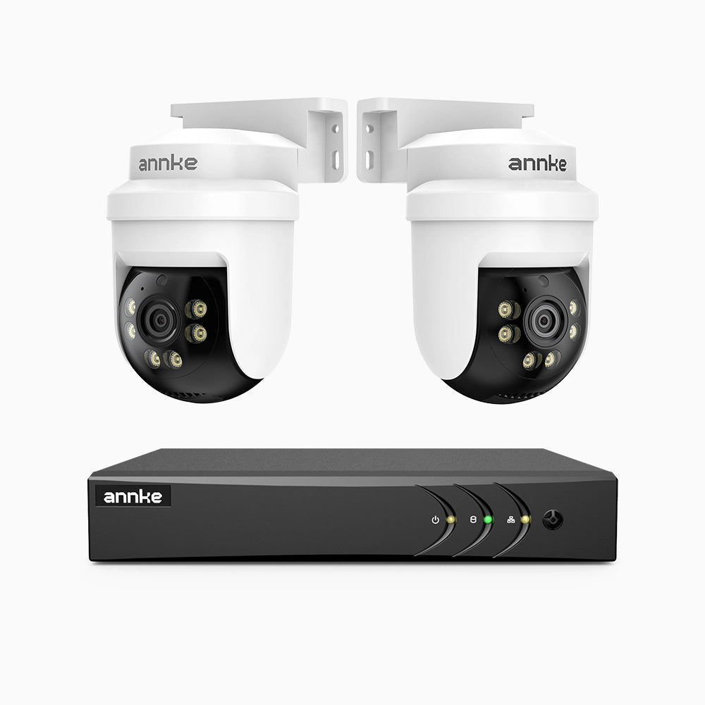 APTK500 - Kit videosorveglianza analogica 4 canali con 2 telecamere 5MP, panoramica a 350° e inclinazione a 90°, visione notturna IR da 100 m, resistente alle intemperie IP65