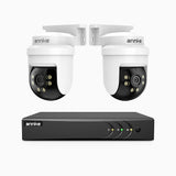 APTK500 - Kit videosorveglianza analogica 4 canali con 2 telecamere 5MP, panoramica a 350° e inclinazione a 90°, visione notturna IR da 100 m, resistente alle intemperie IP65