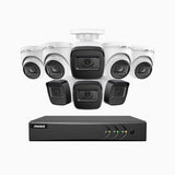 EL200 - Kit videosorveglianza analogica 16 canali con 4 telecamera bullet e 4 telecamere turret 1080p, Smart DVR con rilevamento umano e veicoli, visione notturna a infrarossi fino a 66 piedi, segnale di uscita 4-in-1, IP67