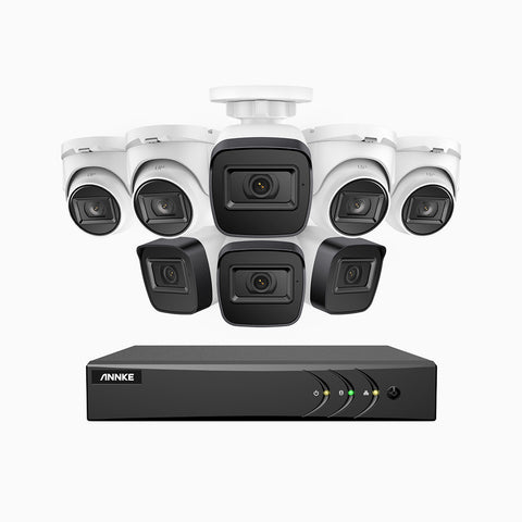 EL200 - Kit videosorveglianza analogica 16 canali con 4 telecamera bullet e 4 telecamere turret 1080p, Smart DVR con rilevamento umano e veicoli, visione notturna a infrarossi fino a 66 piedi, segnale di uscita 4-in-1, IP67