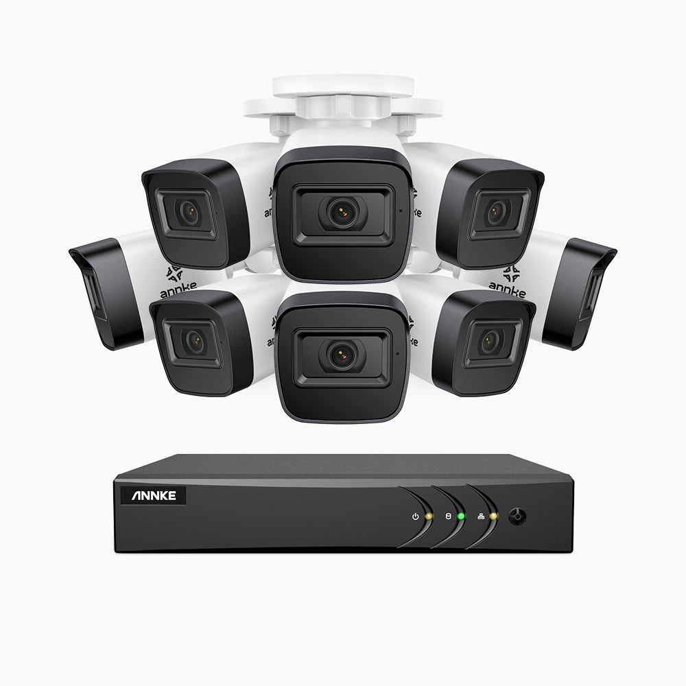 EL200 - Kit videosorveglianza analogica 16 canali con 8 telecamere 1080p, Smart DVR con rilevamento umano e veicoli, visione notturna a infrarossi fino a 66 piedi, segnale di uscita 4-in-1, IP67