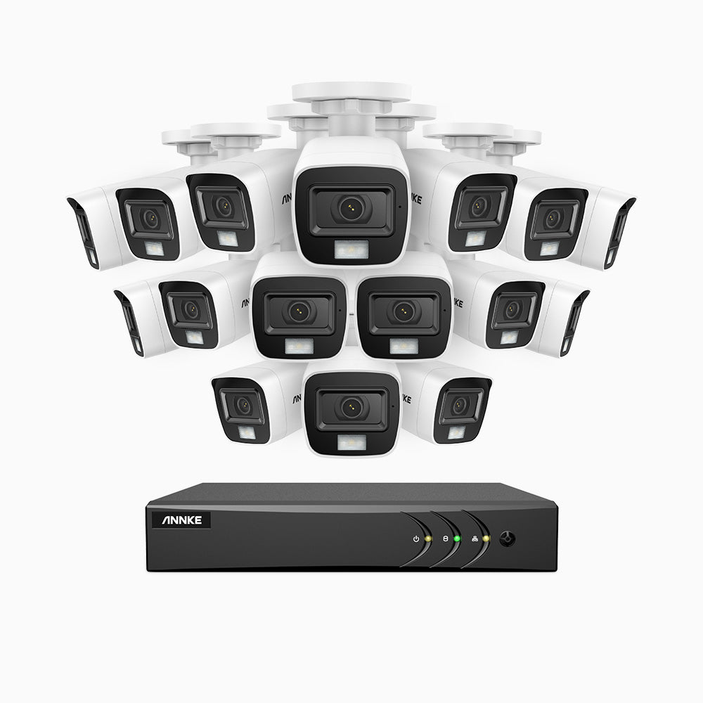 ADLK500 - Kit videosorveglianza analogica 16 canali con 16 telecamere 3K, Visione notturna a doppia luce, apertura superiore f/1.2, segnale di uscita 4-in-1, microfono integrato, IP67 resistente alle intemperie