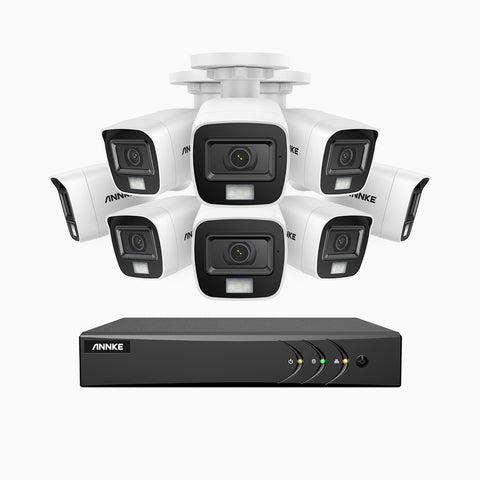 ADLK500 - Kit videosorveglianza analogica 16 canali con 8 telecamere 3K, Visione notturna a doppia luce, apertura superiore f/1.2, segnale di uscita 4-in-1, microfono integrato, IP67 resistente alle intemperie