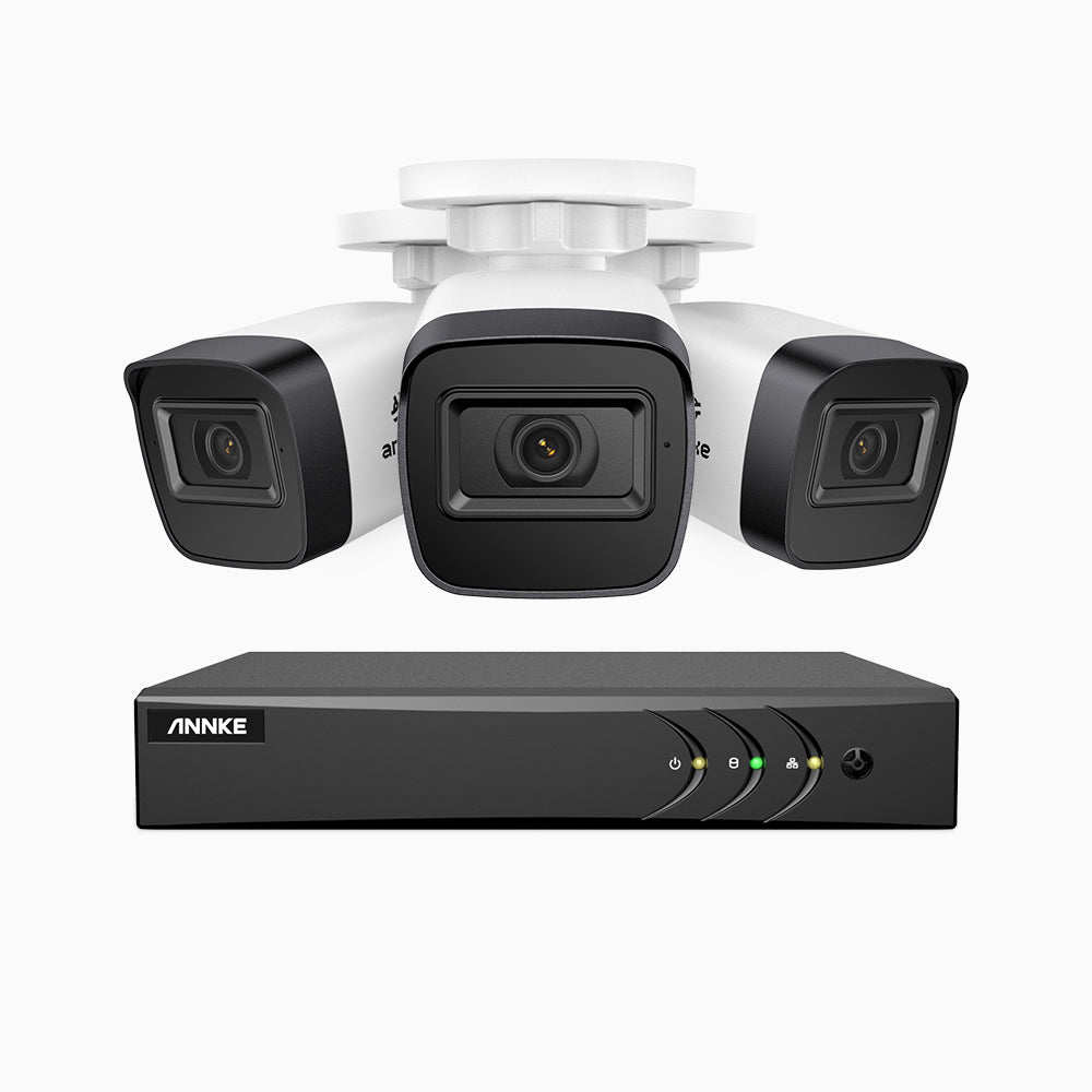 EL200 - Kit videosorveglianza analogica 8 canali con 3 telecamere 1080p, Smart DVR con rilevamento umano e veicoli, visione notturna a infrarossi fino a 66 piedi, segnale di uscita 4-in-1, IP67