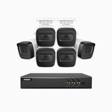 EL200 - Kit videosorveglianza analogica 8 canali con 6 telecamere 1080p, Smart DVR con rilevamento umano e veicoli, visione notturna a infrarossi fino a 66 piedi, segnale di uscita 4-in-1, IP67