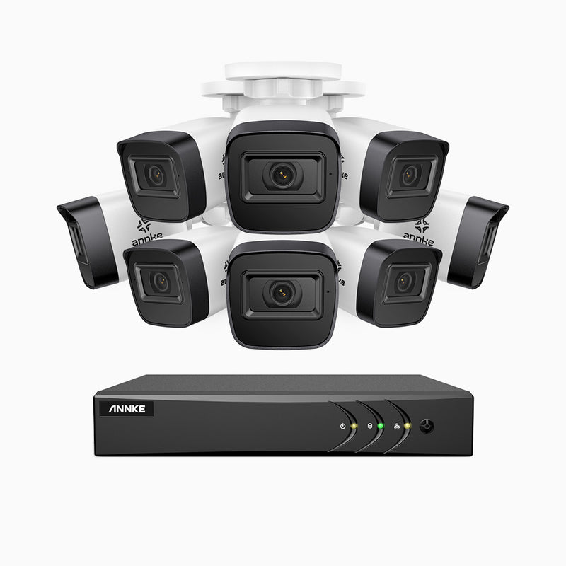 EL200 - Kit videosorveglianza analogica 8 canali con 8 telecamere 1080p, Smart DVR con rilevamento umano e veicoli, visione notturna a infrarossi fino a 66 piedi, segnale di uscita 4-in-1, IP67