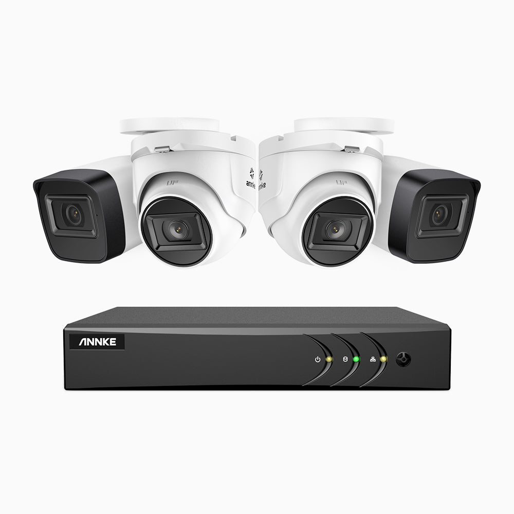 EL200 - Kit videosorveglianza analogica 8 canali con 2 telecamera bullet e 2 telecamere turret 1080p, Smart DVR con rilevamento umano e veicoli, visione notturna a infrarossi fino a 66 piedi, segnale di uscita 4-in-1, IP67