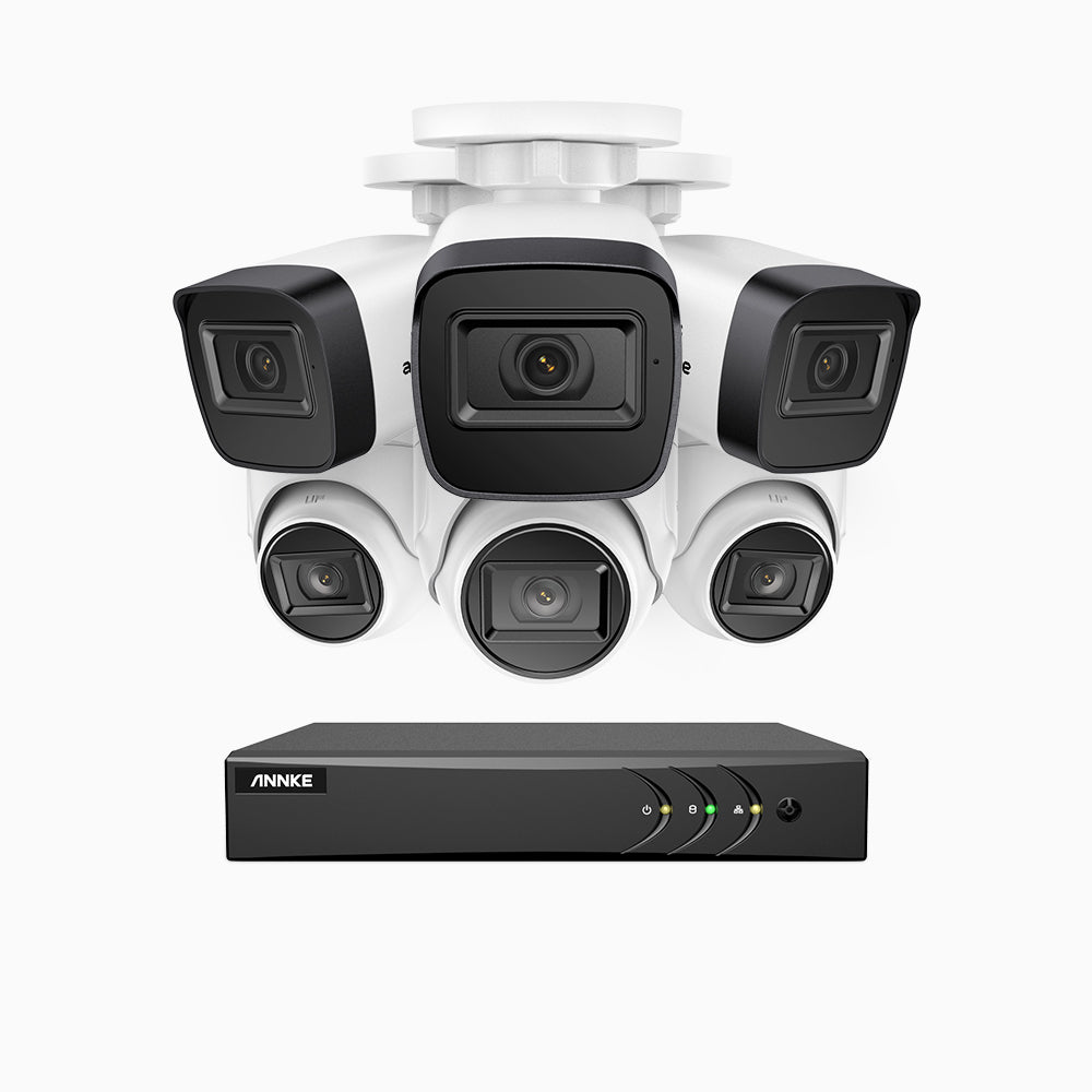 EL200 - Kit videosorveglianza analogica 8 canali con 3 telecamera bullet e 3 telecamere turret 1080p, Smart DVR con rilevamento umano e veicoli, visione notturna a infrarossi fino a 66 piedi, segnale di uscita 4-in-1, IP67