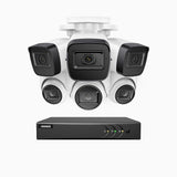 EL200 - Kit videosorveglianza analogica 8 canali con 3 telecamera bullet e 3 telecamere turret 1080p, Smart DVR con rilevamento umano e veicoli, visione notturna a infrarossi fino a 66 piedi, segnale di uscita 4-in-1, IP67