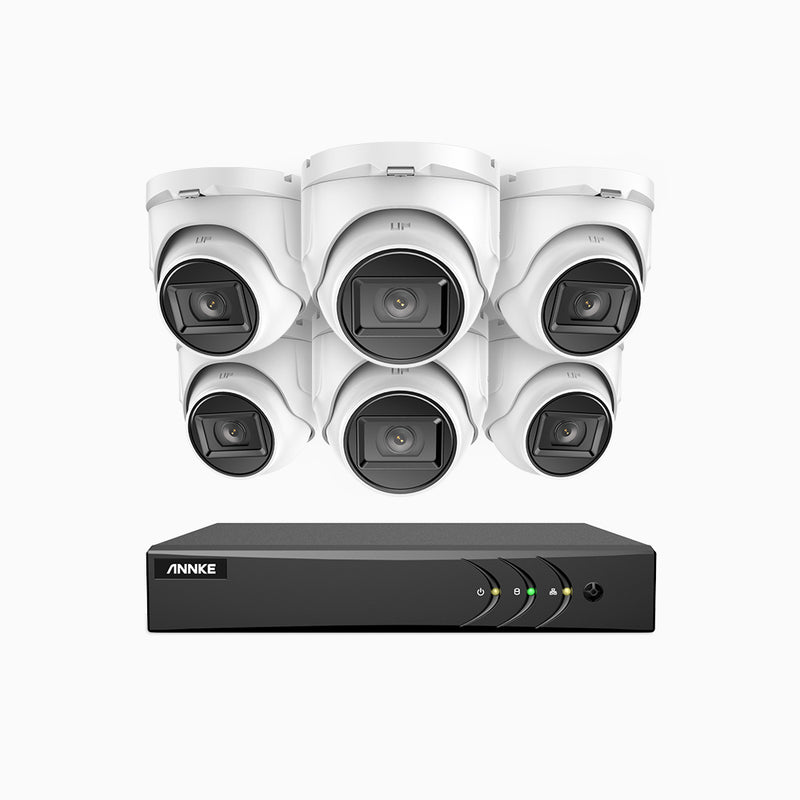EL200 - Kit videosorveglianza analogica 8 canali con 6 telecamere 1080p, Smart DVR con rilevamento umano e veicoli, visione notturna a infrarossi fino a 66 piedi, segnale di uscita 4-in-1, IP67