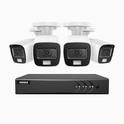 ADLK500 - Kit videosorveglianza analogica 8 canali con 4 telecamere 3K, Visione notturna a doppia luce, apertura superiore f/1.2, segnale di uscita 4-in-1, microfono integrato, IP67 resistente alle intemperie