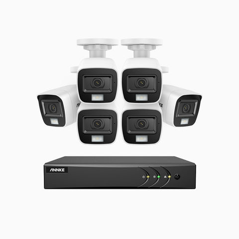 ADLK500 - Kit videosorveglianza analogica 8 canali con 6 telecamere 3K, Visione notturna a doppia luce, apertura superiore f/1.2, segnale di uscita 4-in-1, microfono integrato, IP67 resistente alle intemperie