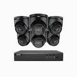 EL200 - Kit videosorveglianza analogica 8 canali con 6 telecamere 1080p, Smart DVR con rilevamento umano e veicoli, visione notturna a infrarossi fino a 66 piedi, segnale di uscita 4-in-1, IP67