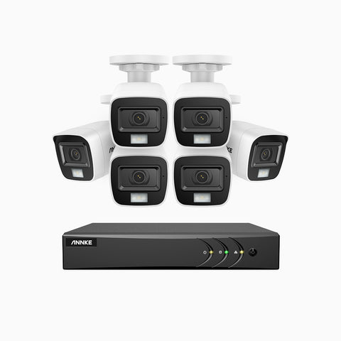 ADLK200 - Kit videosorveglianza analogica 8 canali con 6 telecamere 1080p, Visione notturna a doppia luce, segnale di output 4-in-1, microfono integrato, IP67 resistente alle intemperie