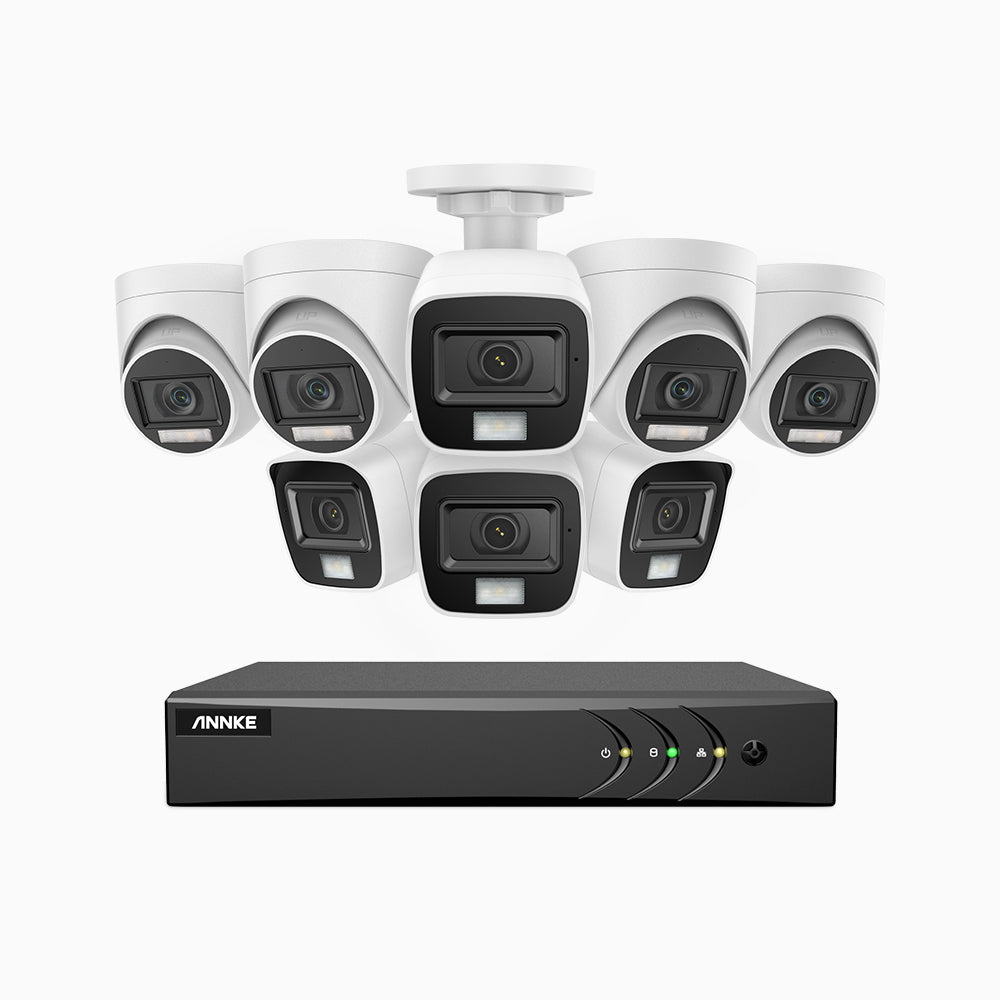 ADLK200 - Kit videosorveglianza analogica 8 canali 1080p, 4 telecamera bullet e 4 telecamera turret, Visione notturna a doppia luce, segnale di output 4-in-1, microfono integrato, IP67 resistente alle intemperie