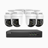APTK500 - Kit videosorveglianza analogica 8 canali con 4 telecamere 5MP, panoramica a 350° e inclinazione a 90°, visione notturna IR da 100 m, resistente alle intemperie IP65