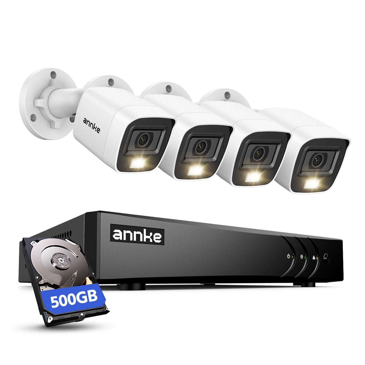 ANNKE 3K Lite DVR, 2MP Visione Notturna a Colori Telecamere, 500GB HDD,  DVR 8 Canali con Riconoscimento Persone/Veicoli, 4x 1080P Telecamera Analogica Kit Videosorveglianza Esterno, Accesso Remoto