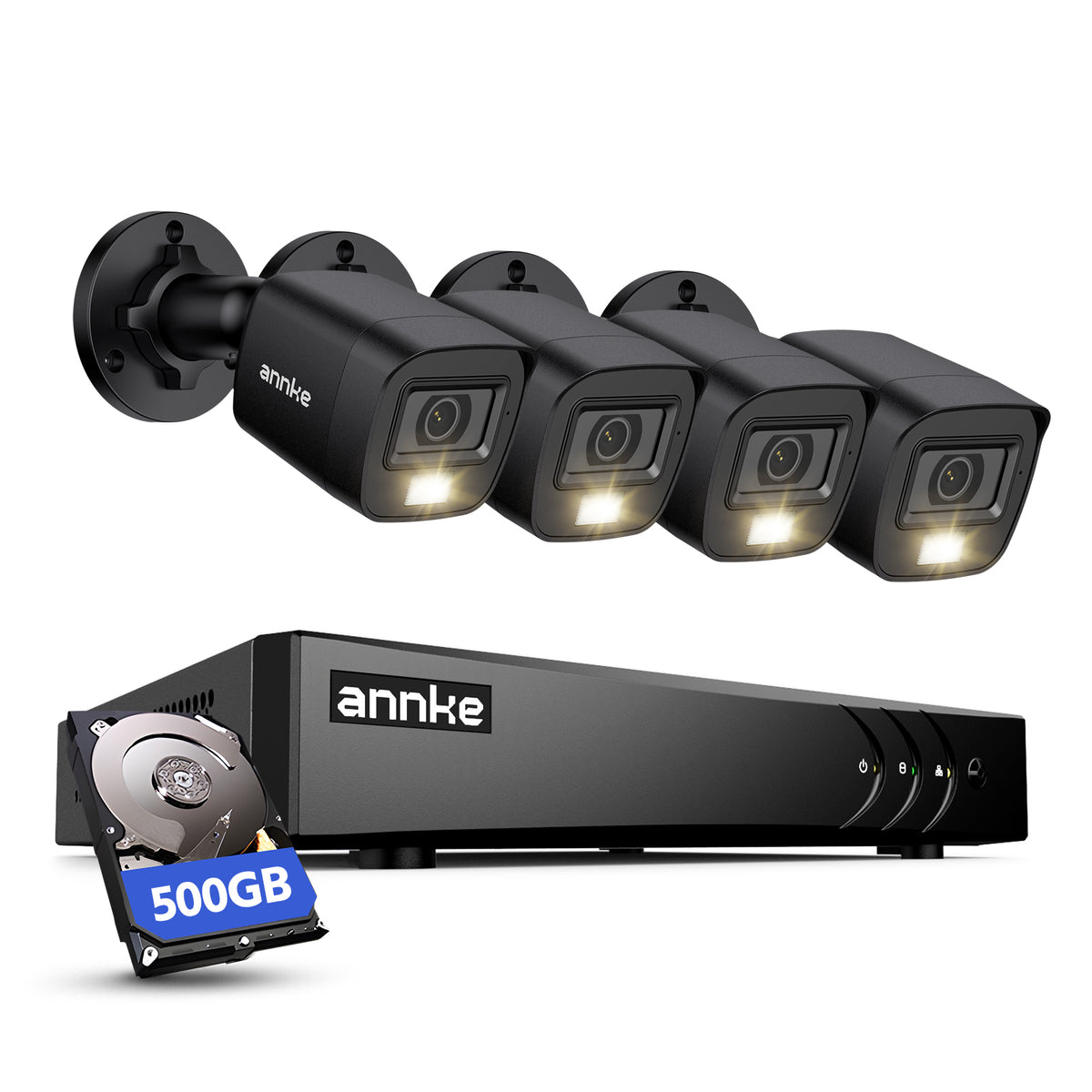 ANNKE 3K Lite 8CH DVR Con 4x1080P Cablato Telecamere Kit,500GB Disco Rigido, DVR 8 Canali con Riconoscimento Persone/Veicoli,4x 2MP Visione Notturna a Colori Telecamera Analogica Kit Videosorveglianza