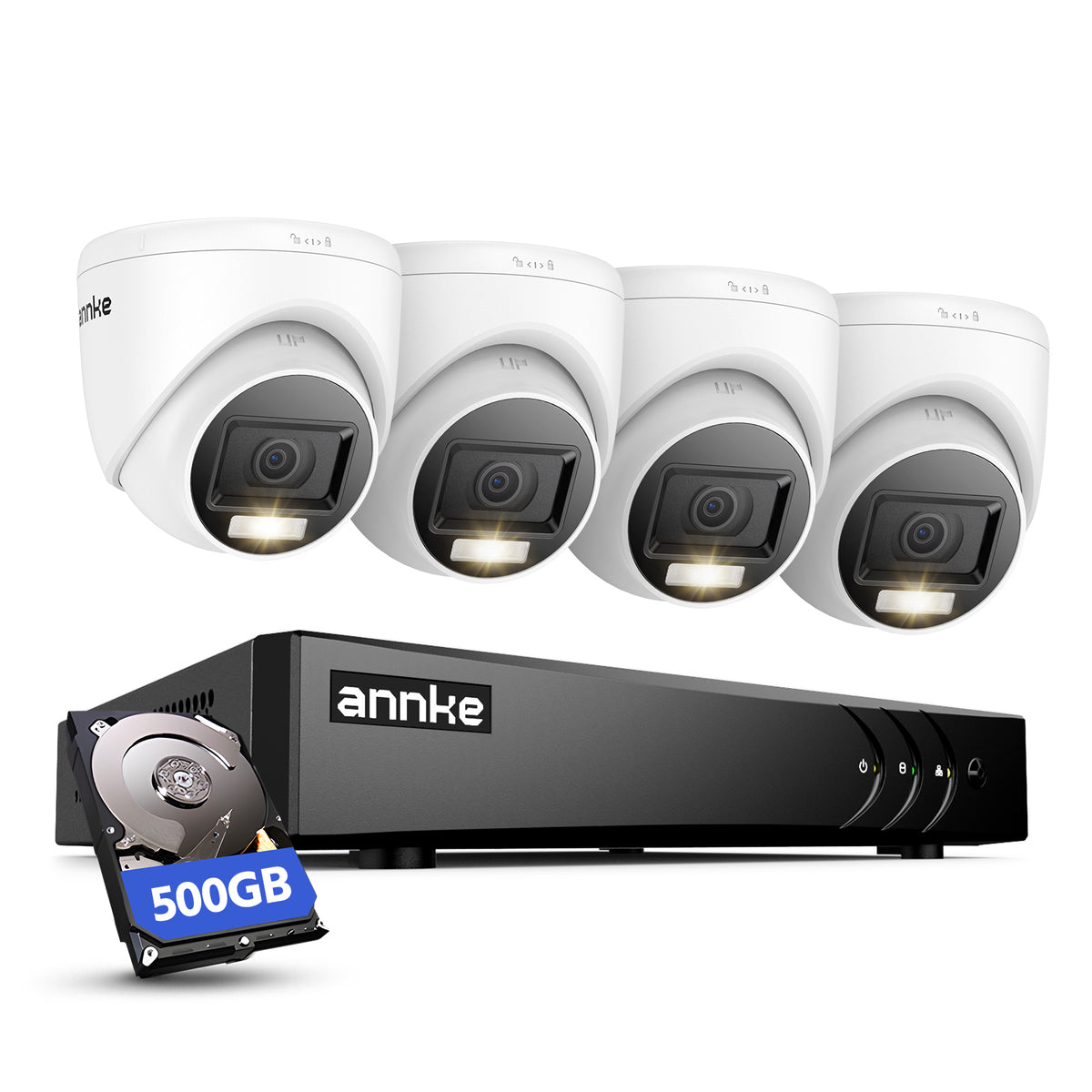 ANNKE 3K Lite DVR, 2MP Visione Notturna a Colori Telecamere, 500GB HDD, DVR 8 Canali con Riconoscimento Persone/Veicoli, 4x 1080P Telecamera Analogica Kit Videosorveglianza Esterno, Accesso Remoto