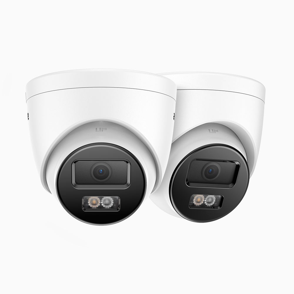 C1200 - Kit Di 2 Telecamera IP PoE esterno 4K 12MP, visione notturna a colori e IR, Rilevamento umano e veicolare, H.265+, Microfono integrato, Archiviazione locale fino a 512 GB, IP67